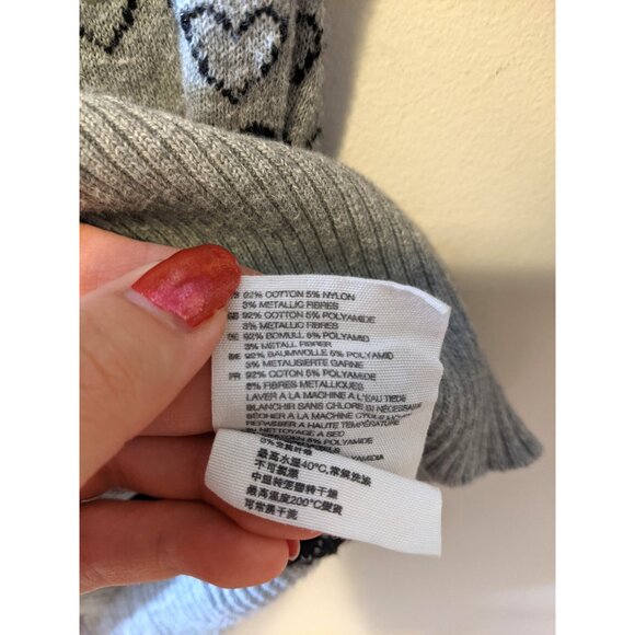 Vintage Y2K Grey Heart Sweater 3/4 Sleeve Cute Romantic Fall Crew Neck Sz S - Picture 9 of 9